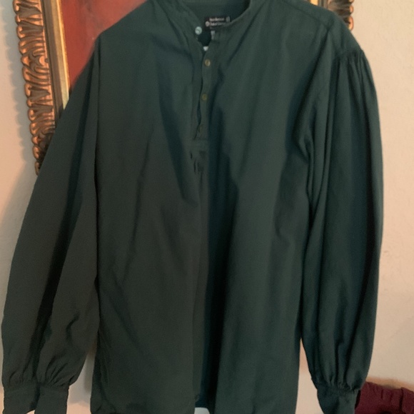 LOOK!! Shirt Henley Large Cotton green puffy sleeves pirate - Picture 2 of 11